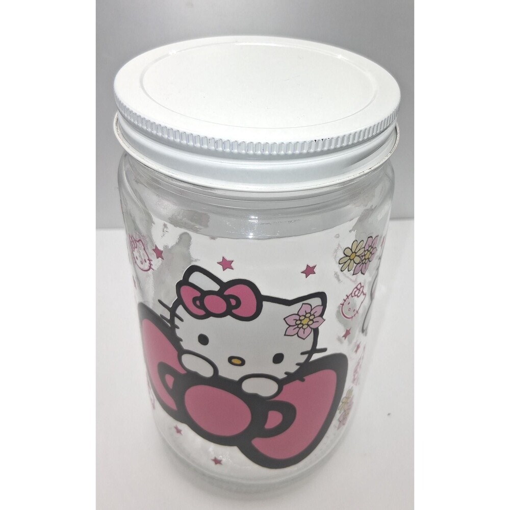Hello Kitty Glass Canister 32oz - Large Kawaii Storage Jar for Kitchen or Desk